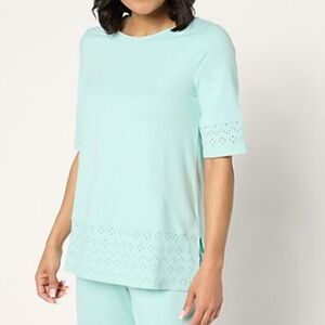 Cuddl Duds mint green Flexwear crewneck top with eyelet trim size 2X